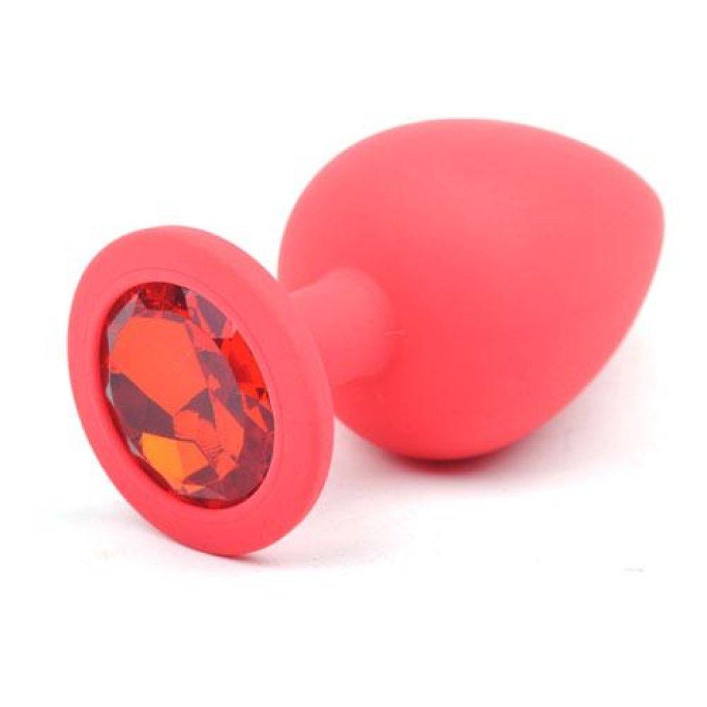 Red Silicone Anal Plug Large w Red Diamond - Adult Toys