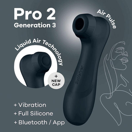 Satisfyer Pro 2 Generation 3 with App Control - Dark Grey Touch - Free USB - Rechargeable Clitoral Stimulator - AIR PULSATION - PREMIUM