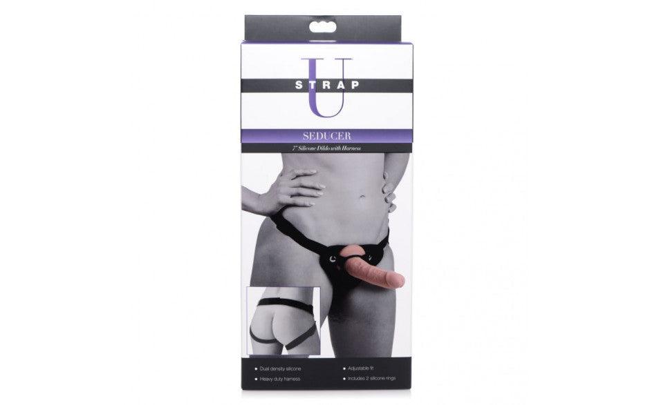 Seducer 7" Silicone Dildo w Harness Flesh - Naughty by Nature Adult Store