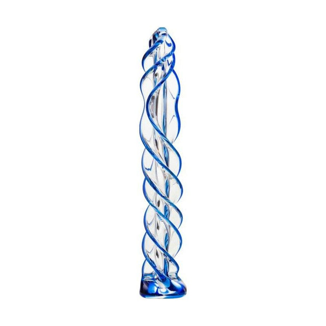 Sexus Glass Dildo Blue Helix 18.7cm - Adult Toys