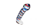 Sexus Glass Dildo Stripes w Base Blue/Red 16cm - Adult Toys