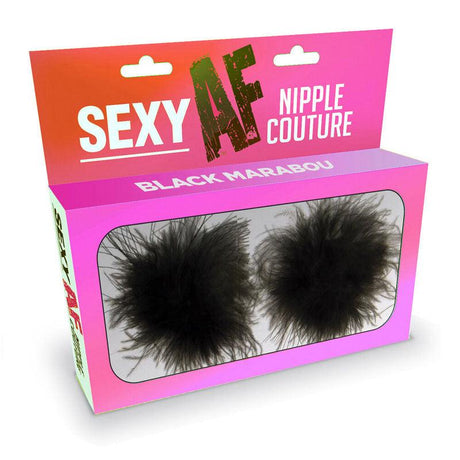Sexy AF - Nipple Couture Black Marabou - Black Marabou Reuseable Nipple Pasties - LINGERIE & BODY WEAR