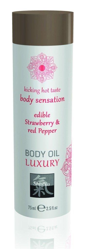 Shiatsu Edible Body Oil – Strawberry and Red Pepper Massage Oil - Lotions & Potions