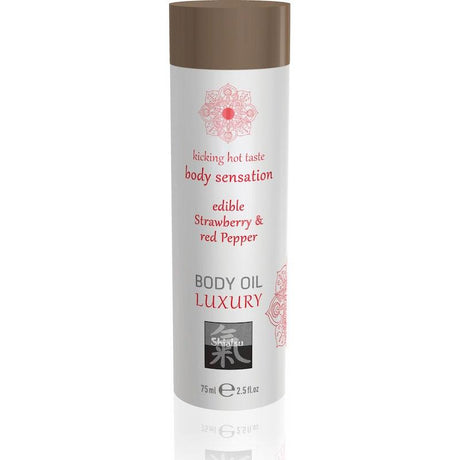 Shiatsu Luxury Body Oil Edible Strawberry and Red Pepper - Naughty by Nature Adult Store