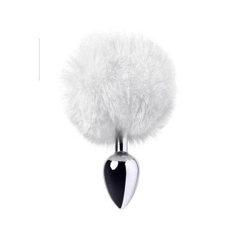 Silver Metal Anal Plug Small w White Tail - Naughty by Nature Adult Store