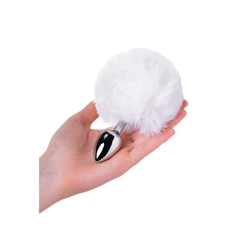 Silver Metal Anal Plug Small w White Tail - Naughty by Nature Adult Store