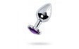 Silver Metal Anal Plug w Amethyst Heart Crystal Medium - Adult Toys