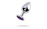 Silver Metal Anal Plug w Amethyst Heart Crystal Medium - Adult Toys