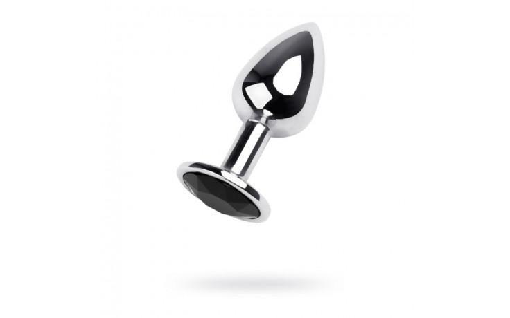 Silver Metal Anal Plug w Black Gem Small - Adult Toys