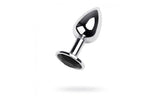 Silver Metal Anal Plug w Black Gem Small - Adult Toys