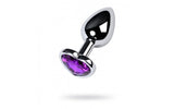 Silver Metal Anal Plug w Purple Heart Amethyst Crystal Small - Adult Toys