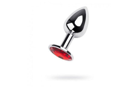 Silver Metal Anal Plug w Red Ruby Gem Small - Adult Toys