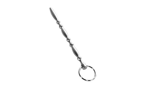Silver Metal Beaded Urethral Plug w Ring - Adult Toys