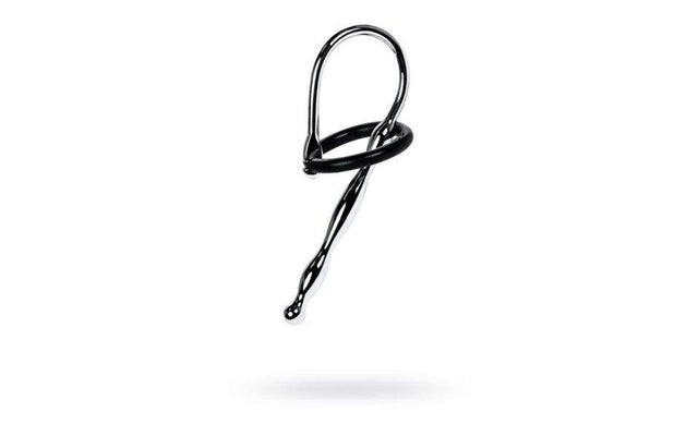 Silver Metal Urethral Plug w Black Silicone Ring - Adult Toys