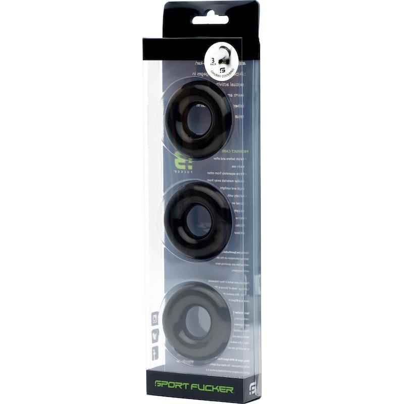Sport Fucker Rubber Cockring 3 Pk Black - Adult Toys