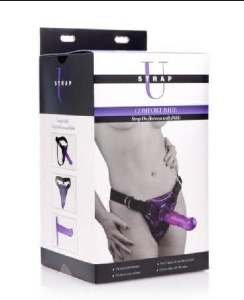Strap U Comfort Ride Harness with 7 - Inch Purple Dildo – PVC & Nylon - Adult Toys