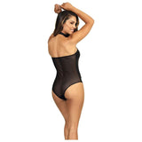 Stretch Wetlook Mesh Panel Bodysuit Black - Lingerie