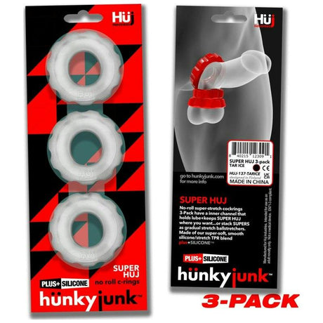 Super Hunkyjunk 3 Pc Cockrings Clear Ice - Adult Toys