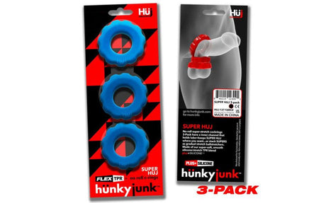Super Hunkyjunk 3 Pc Cockrings Teal Ice - Adult Toys