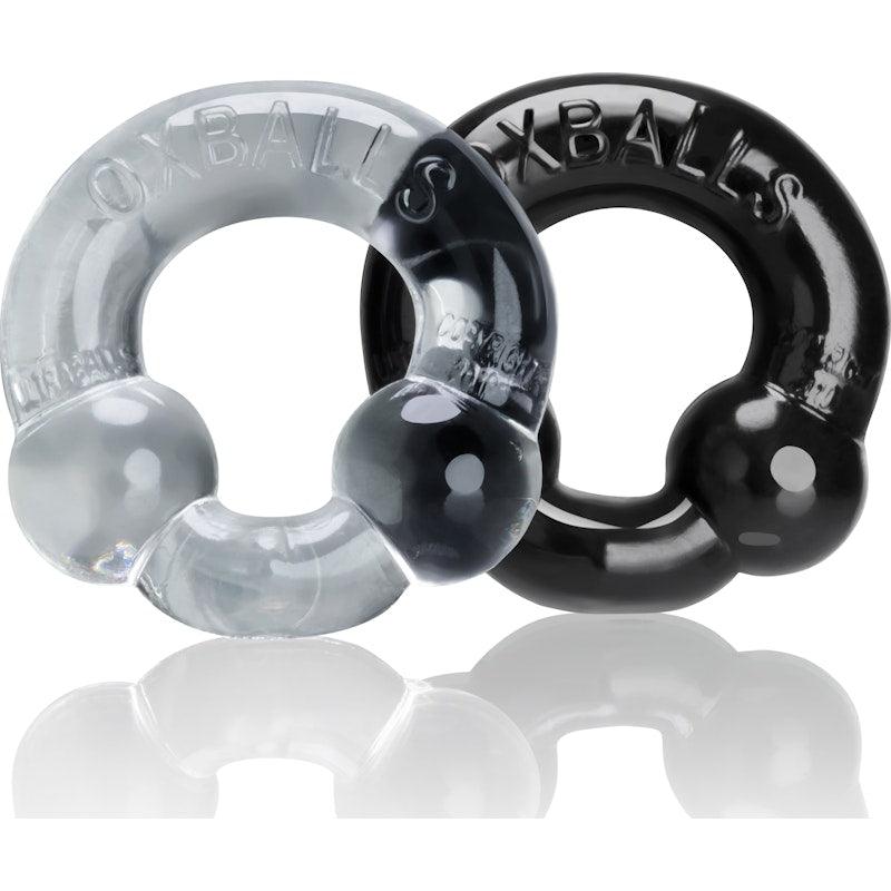 Ultraballs 2 Pk Cockring Black And Clear - Adult Toys