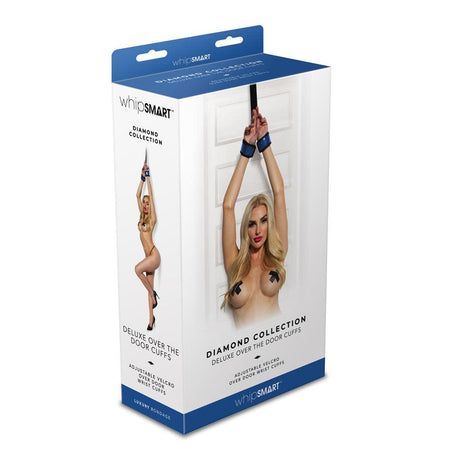 WhipSmart Diamond Deluxe Over The Door Cuffs - Blue - BONDAGE - TOYS
