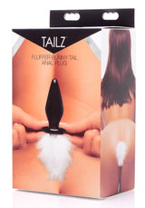 White Fluffer Bunny Tail Glass Anal Plug - Adult Toys