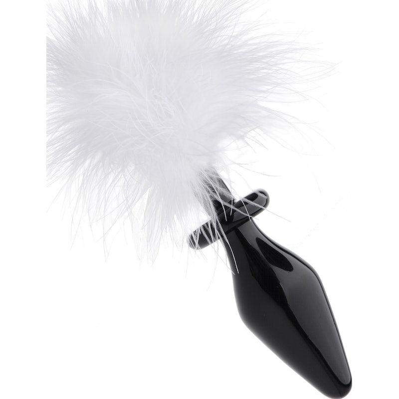 White Fluffer Bunny Tail Glass Anal Plug - Adult Toys