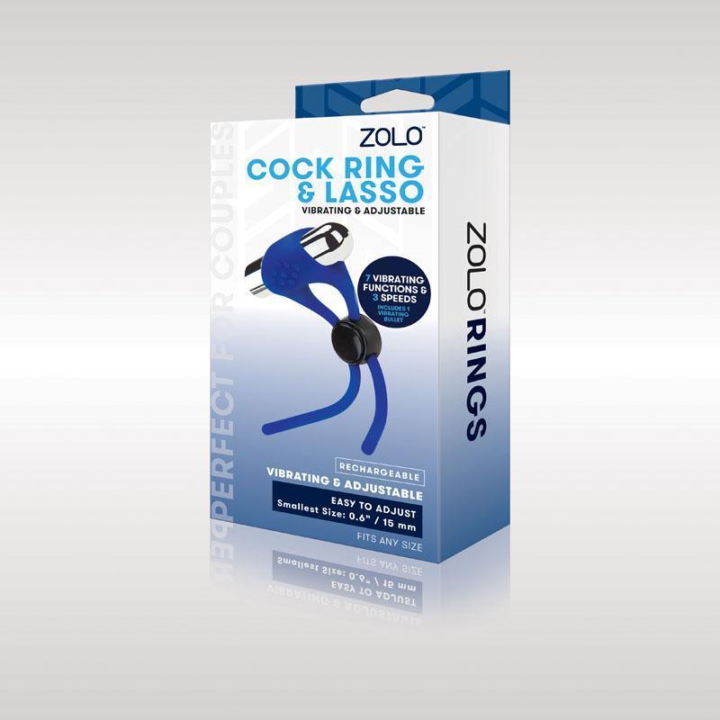 Zolo Adjustable Lasso Cock Ring – Blue USB Rechargeable Bullet Vibe - COCK RINGS