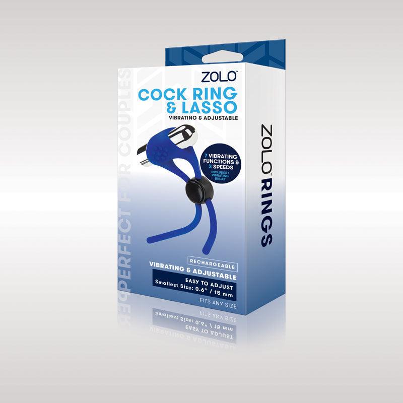 Zolo Adjustable Lasso Cock Ring – Blue USB Rechargeable Bullet Vibe - COCK RINGS